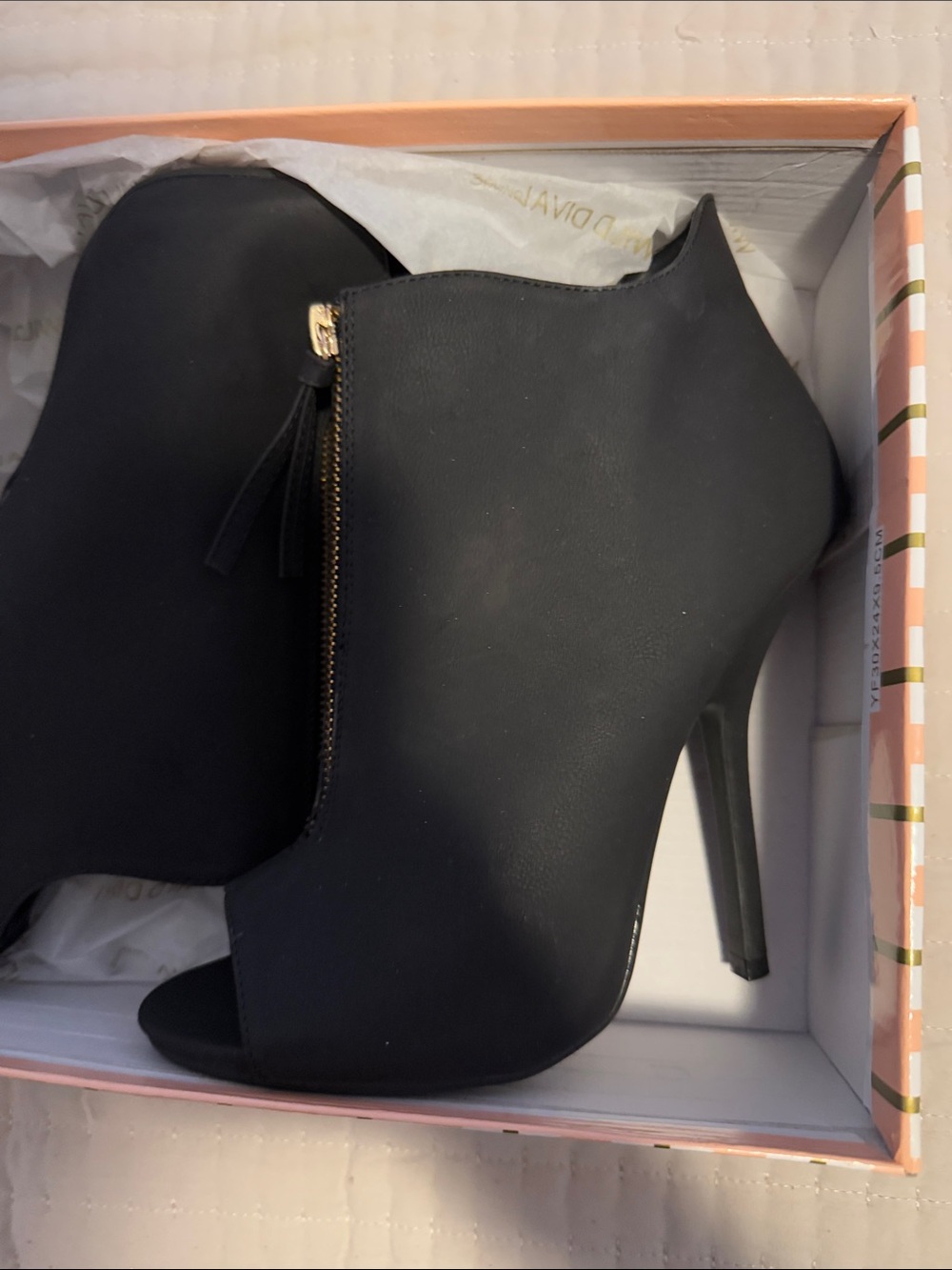 Wild Diva Black Peep-Toe Stiletto Booties with Side Zip Accent